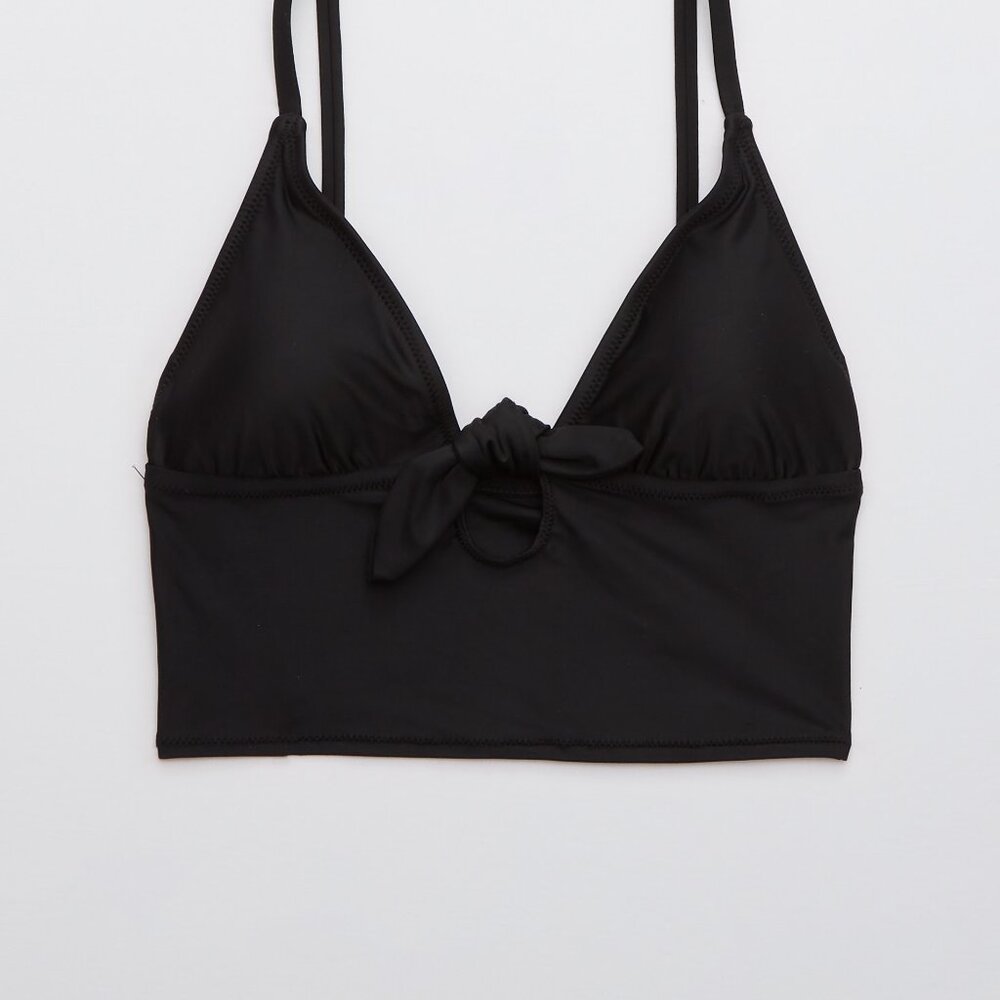 Aerie Black Bikini Tie Front Longline Top